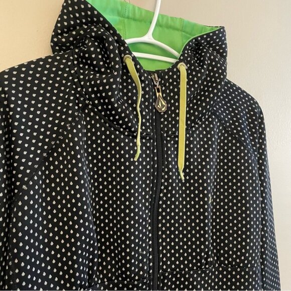 Volcom Black & White Rain Drop Hoodie w Green Lining & High Neck - Picture 4 of 16